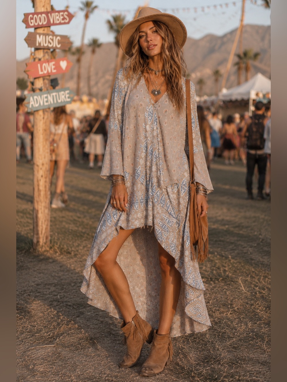BCBG Max Azria Kendall Tapestry High Low Georgette Dress Boho Festival Small